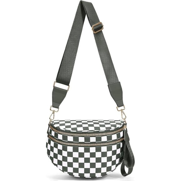 Handbags - Checkered Nylon Crossbody Bag for Women Adjustable Strap Waterproof